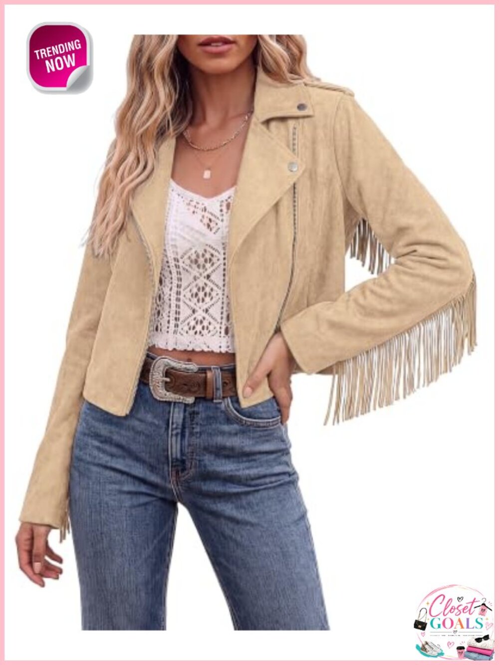 Faux Suede Fringe Cropped Jacket